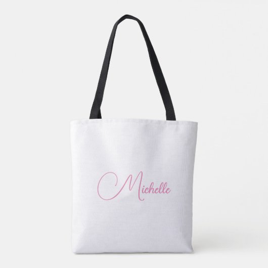 Tote Bag Nom d'écriture moderne professionnel rose blanc (Dos)