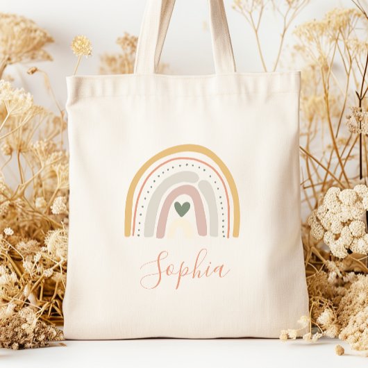 Tote Bag Nom d'enfant Boho Pastel Tons Terre