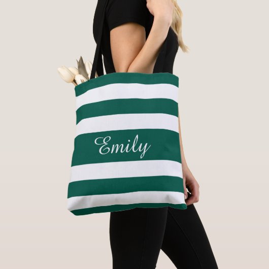 Tote Bag Nom des bandes vertes modernes (De près)