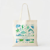 Tote Bag Nom des dauphins de poissons de mer bleu vert (Devant)