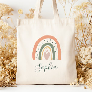 Tote Bag Nom des enfants Boho Arc-en-ciel Cœur Tons de terr