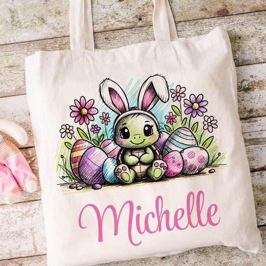 Tote Bag Nom des enfants de Pâques Filles Tortue lapin