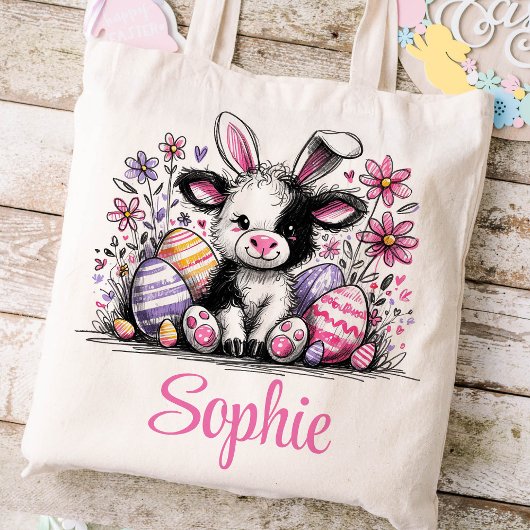 Tote Bag Nom des enfants de Pâques Filles Vache lapin