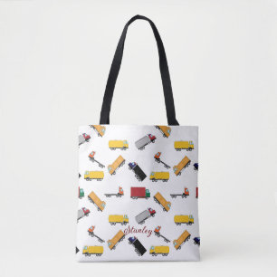 Tote Bag Nom des garçons blancs jaunes Camion personnalisé