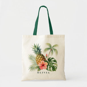 Tote Bag Nom d'été Fleur d'Hawaï Ananas & Hibiscus
