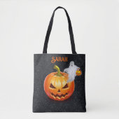 Tote Bag Nom d'Halloween Trick ou traitement Citrouille d'e (Devant)