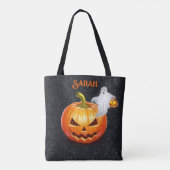 Tote Bag Nom d'Halloween Trick ou traitement Citrouille d'e (Dos)