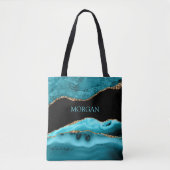 Tote Bag Nom DIY, Agate sarcelle, noir et or (Devant)
