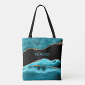 Tote Bag Nom DIY, Agate sarcelle, noir et or (Dos)