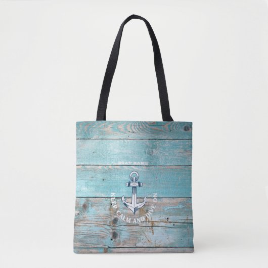 Tote Bag Nom du bateau nautique Ancre Bois rustique (Devant)