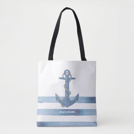Tote Bag Nom du bateau nautique, Ancre, corde, Bleu clair b (Devant)