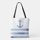 Tote Bag Nom du bateau nautique, Ancre, corde, Bleu clair b (Dos)