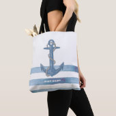 Tote Bag Nom du bateau nautique, Ancre, corde, Bleu clair b (De près)