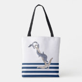 Tote Bag Nom du bateau nautique, Ancre Dauphin Bleu rayé (Dos)