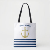 Tote Bag Nom du bateau nautique, Ancre d'or Bleu de la Mari (Devant)