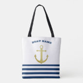 Tote Bag Nom du bateau nautique, Ancre d'or Bleu de la Mari (Dos)