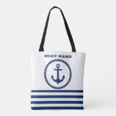 Tote Bag Nom du bateau nautique, Ancre Marine Bleu rayé (Dos)
