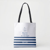 Tote Bag Nom du bateau nautique, Ancre Marine Bleu rayé (Devant)