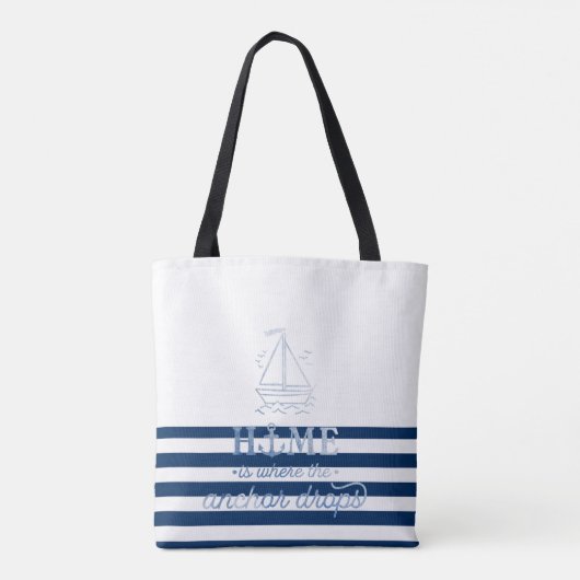 Tote Bag Nom du bateau nautique, Ancre Marine Bleu rayé (Dos)