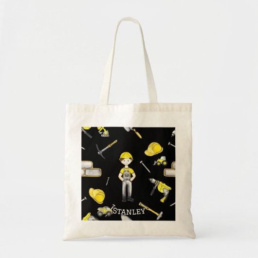 Tote Bag Nom du boite de camion de construction jaune migno (Devant)