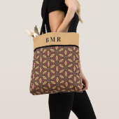 Tote Bag Nom du monogramme Bourgogne Tan Noir Abstrait Flor (De près)