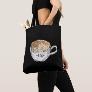 Tote Bag Nom du monogramme Cappuccino noir