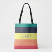 Tote Bag Nom du monogramme de bande de bloc couleur arc-en- (Devant)
