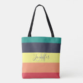 Tote Bag Nom du monogramme de bande de bloc couleur arc-en- (Dos)
