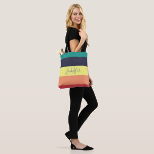 Tote Bag Nom du monogramme de bande de bloc couleur arc-en-