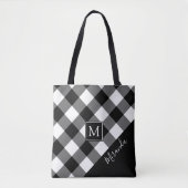 Tote Bag Nom du monogramme de contrôle du bison noir et bla (Devant)