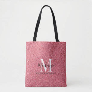 Tote Bag Nom du monogramme de la Parties scintillant rouge