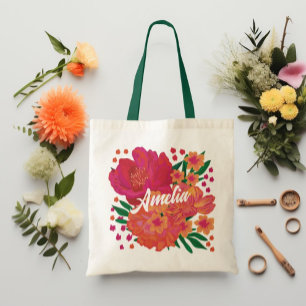 Tote Bag Nom du monogramme de la servante d'État rose vif