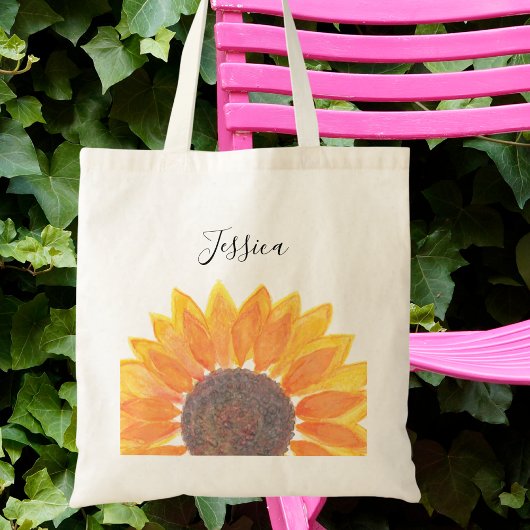 Tote Bag Nom du monogramme de tournesol jaune personnalisé
