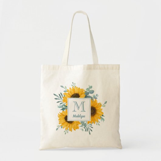 Tote Bag Nom du monogramme de tournesol personnalisé (Devant)