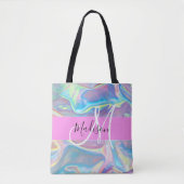 Tote Bag Nom du monogramme d'iridescendance rose-fille (Devant)