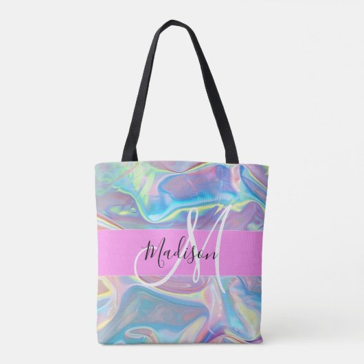 Tote Bag Nom du monogramme d'iridescendance rose-fille (Dos)