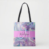 Tote Bag Nom du monogramme d'iridescendance rose-fille (Devant)