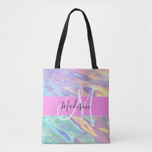 Tote Bag Nom du monogramme d'iridescendance rose-fille (Devant)