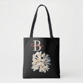 Tote Bag Nom du monogramme floral noir et blanc élégant (Devant)
