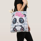 Tote Bag Nom du monogramme floral rose Panda Cute (De près)