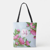Tote Bag Nom du monogramme floral rose Personnalisé (Dos)
