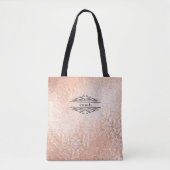 Tote Bag Nom du monogramme Initiales Rose Gold Damask Bride (Devant)
