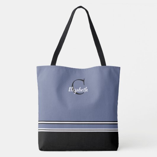 Tote Bag Nom du monogramme moderne mignon Noir initial Bleu (Dos)