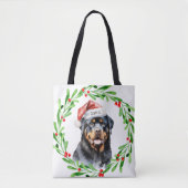 Tote Bag Nom du monogramme personnalisé de Noël Rottweiler (Devant)