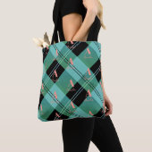 Tote Bag Nom du monogramme Plaid vert rose (De près)