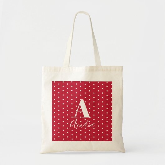Tote Bag Nom du monogramme Pois rouges (Devant)