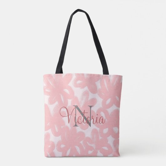Tote Bag Nom du monogramme rose Aquarelle florale Abstraite (Dos)