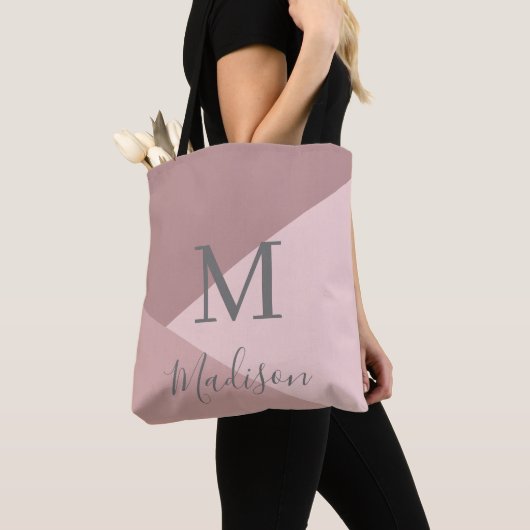 Tote Bag Nom du monogramme rose poussiéreux (De près)