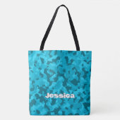 Tote Bag Nom du monogramme sur Camo Bleu | (Devant)
