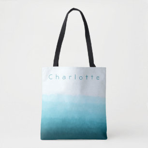 Tote Bag Nom du monogramme Turquoise Green Blue Ocean Ombre